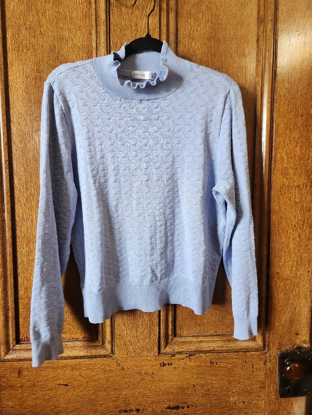 Light Blue Textured Ruffle Neck Sweater